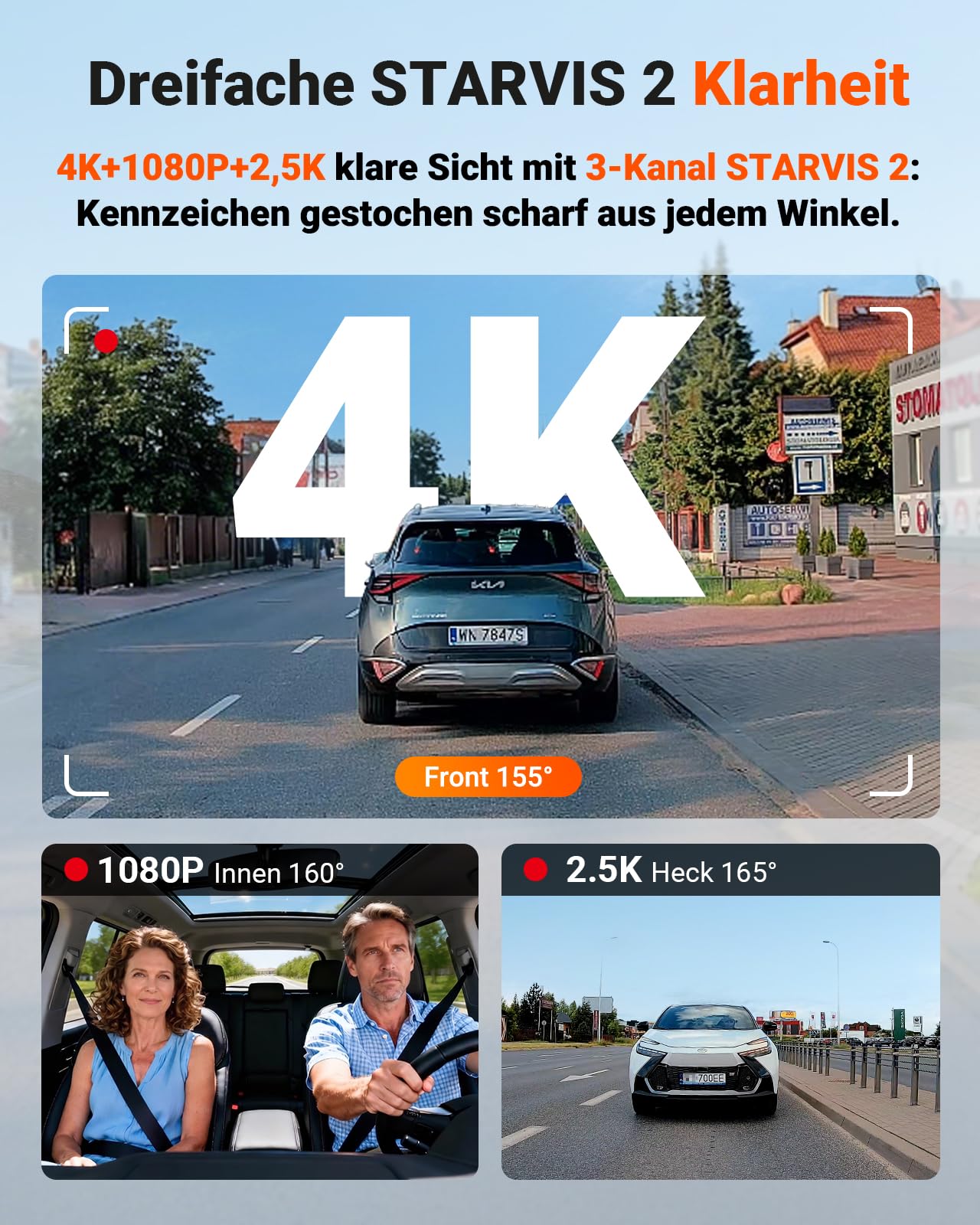 VANTRUE N4 Pro S 4K 3 Kanal Dashcam Auto, 4K+1080P+1440P Vorne Hinten Innen, STARVIS 2 Ultra HD-Nachtsicht, PLATEPIX Kennzeichenerkennung, 5GHz WLAN GPS, DSGVO-konform, G-Sensor, 24H Parküberwachung