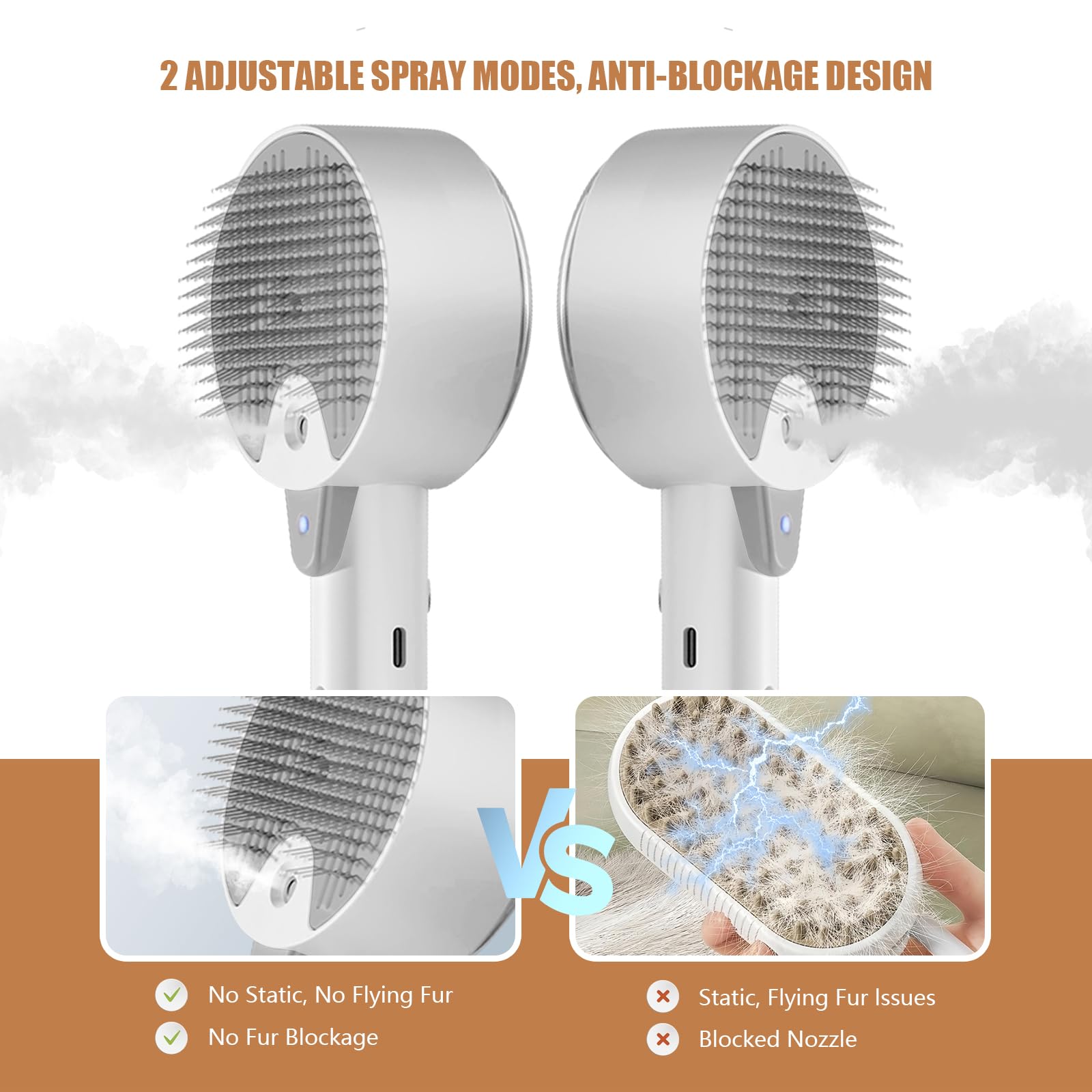 Spazzola a Vapor per Gatti 4 In 1 Spazzole Vapora per Cani Capelli per Massaggio,Cura e Depilazione Steamy Cat Brush Spazzol Gatto con Vapore per Capelli Lunghi Corti (Grigio)