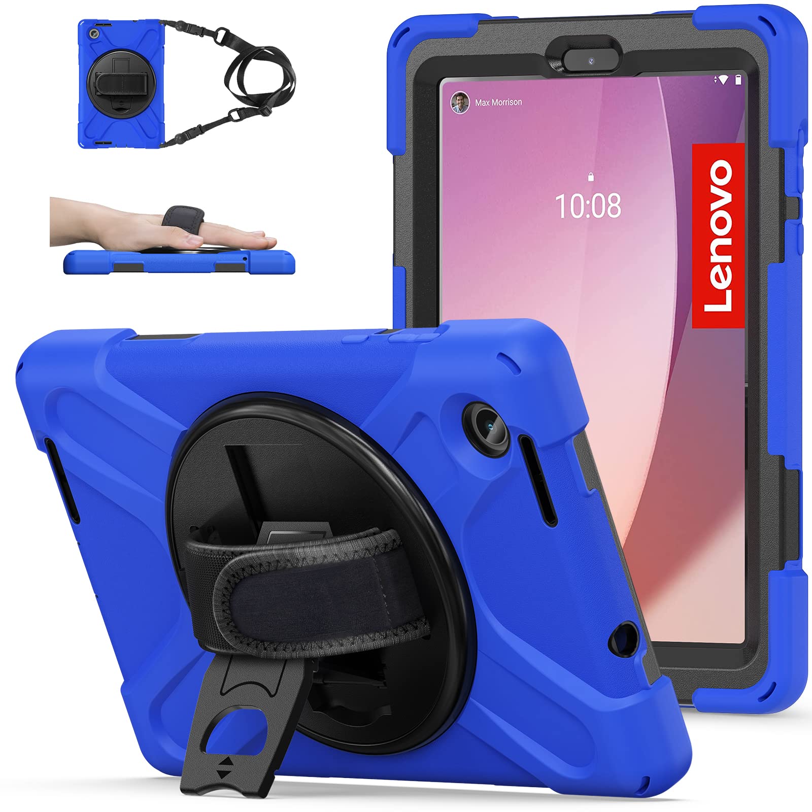 TSQQST for Lenovo M8 Tablet Case 4th Gen TB301XU 2024 Release | Heavy Duty Rugged Kids Case with Rotatable Kickstand & Hand Strap Shoulder Strap for