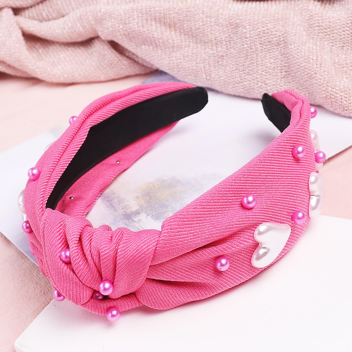 We11done Pink Embroidered Metal Logo Hairband 030100HeadbandWidePink_whitelo  main image 3