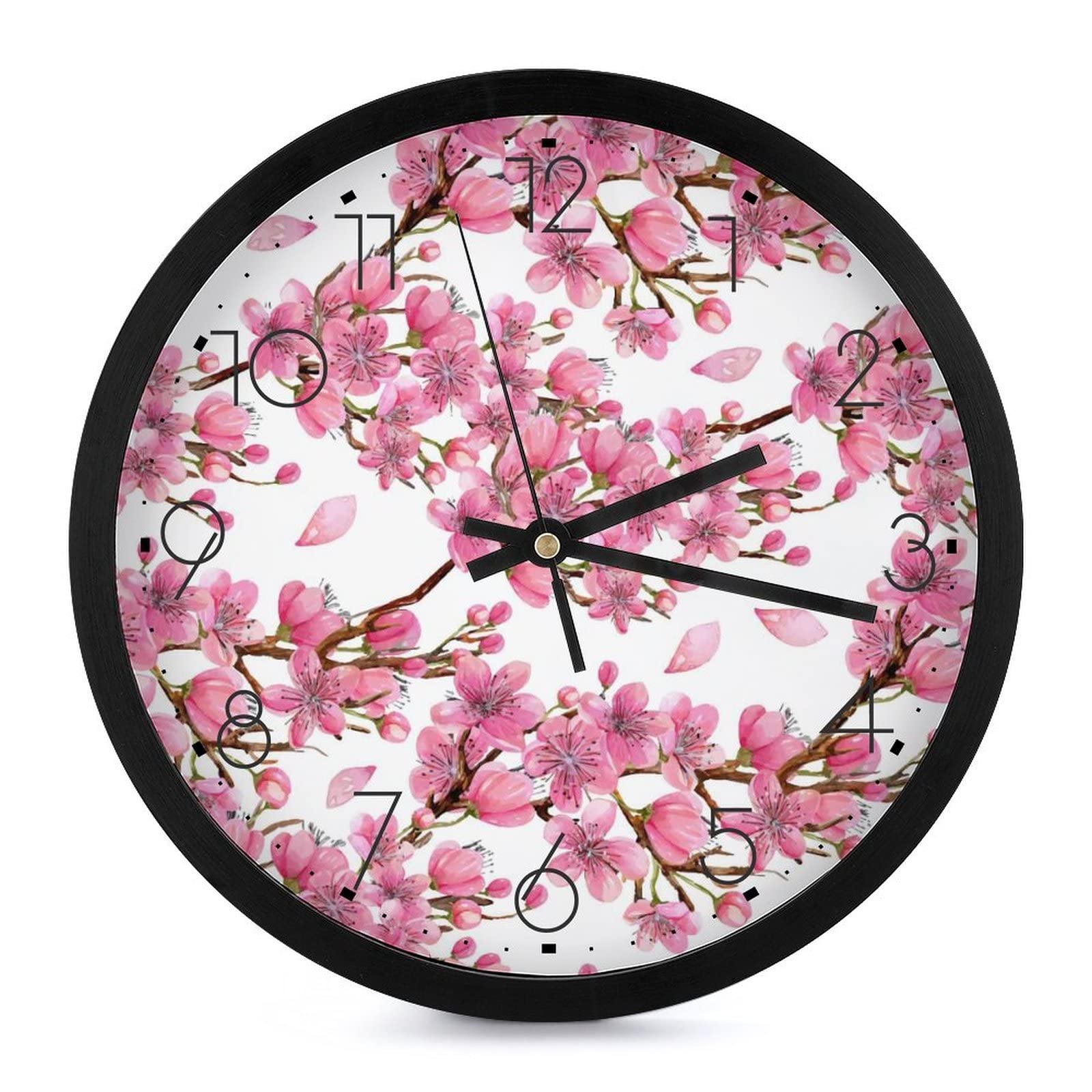 Horloge murale ronde salon fleur de pêcher decorative cuisine chambre 25.4cm