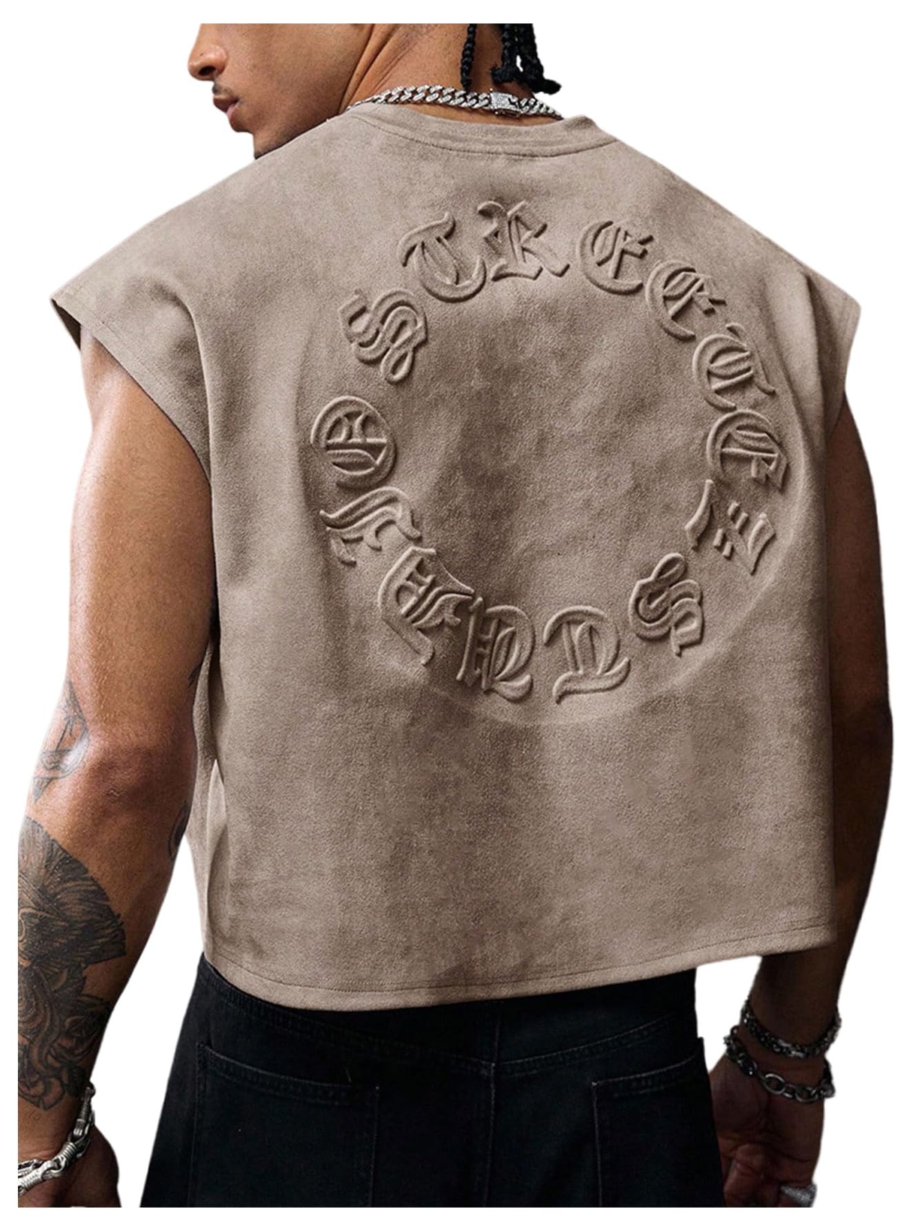 GORGLITTER Men's Sleeveless Cropped Shirt Crewneck Boxy Crop Top Streetwear