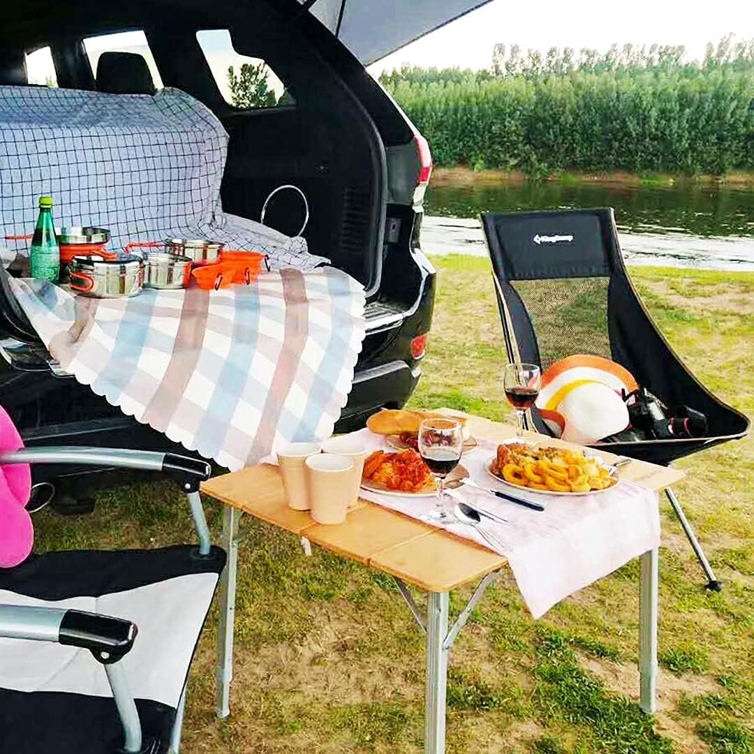 KingCamp Bamboo Folding Table Environmental Camping Table with Adjustable Height Aluminum Legs Heavy Duty 4-Folds Portable Camp Tables for Travel, Picnic, Party, Beach, Outdoor and Indoor, 1-2 People : Sports & Outdoors