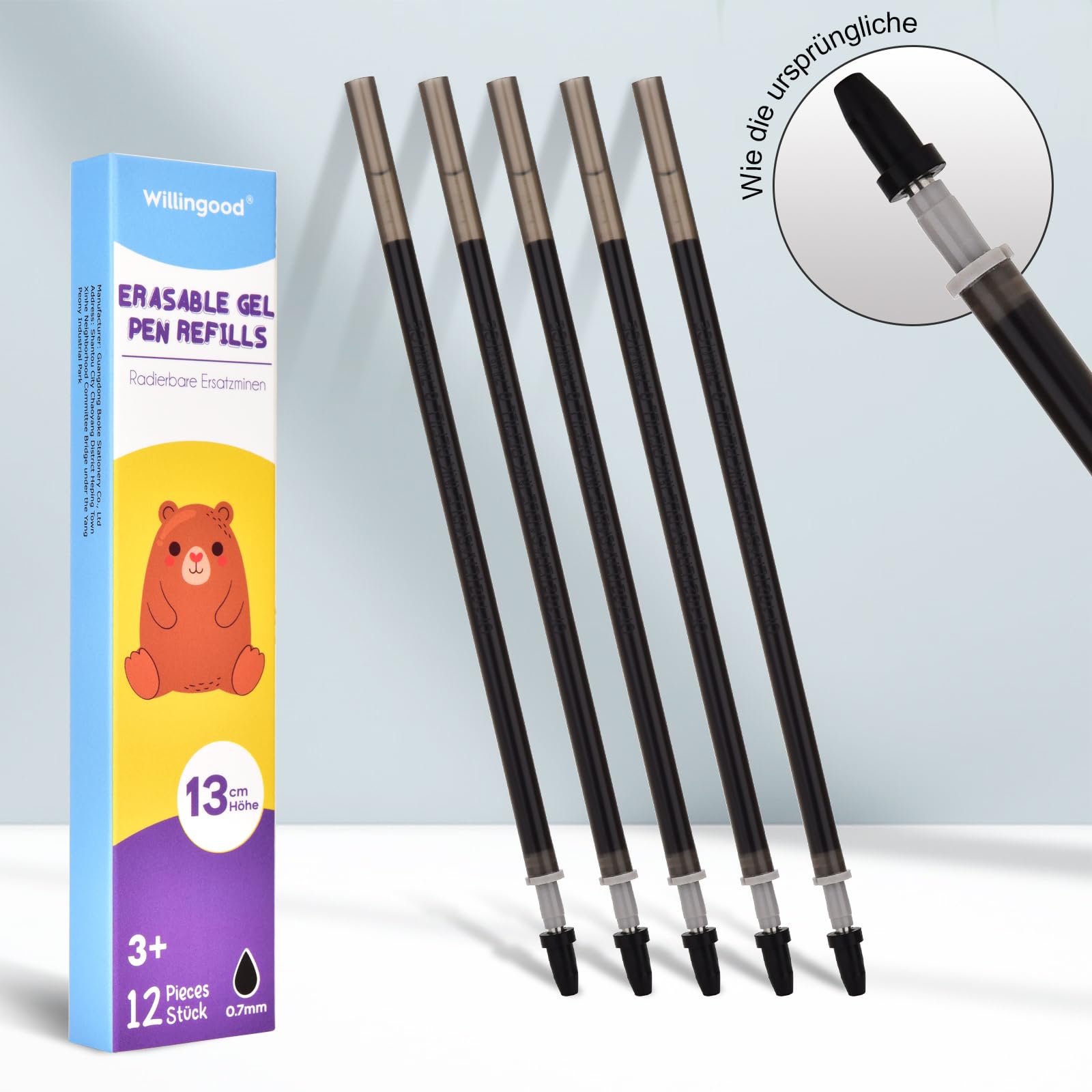 14 pezzi mine di ricambio cancellabili Nero - compatibili con Legami - facili da cancellare - semplici e pratiche per la scuola e la vita di tutti i giorni, punta della penna 0,7 mm, altezza 13 cm