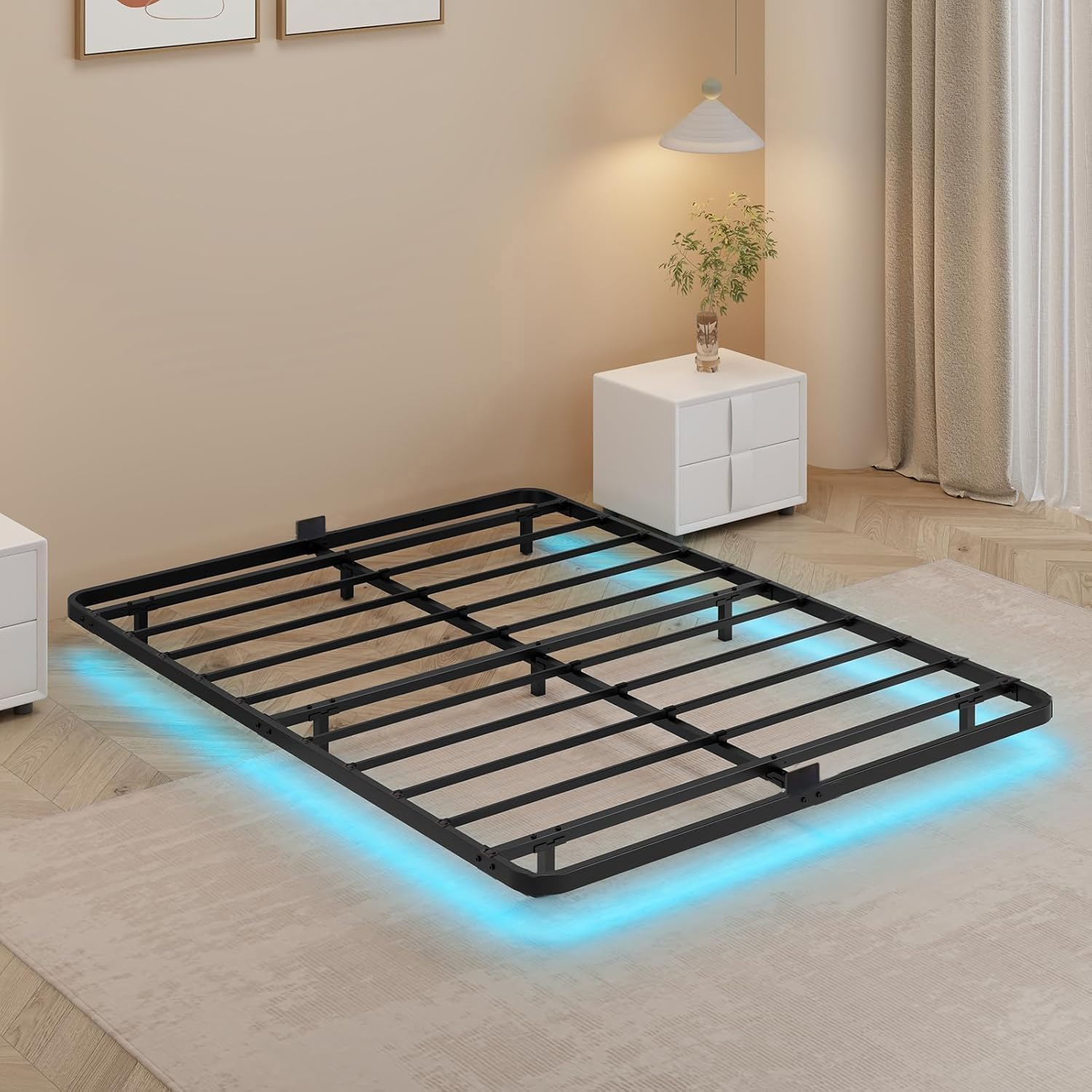 Floating Bed Frame Full Size - Metal Platform with LED Lights, No Box Spring Needed, Easy Assembly (Full)​