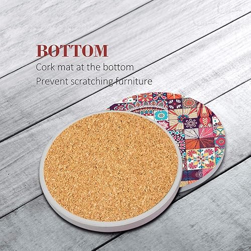 Miniatura 2 de Britimes Juego de 6 posavasos para bebidas, diseño de mandala mexicano, con base de corcho y soporte de metal, regalo para inauguración de la casa,