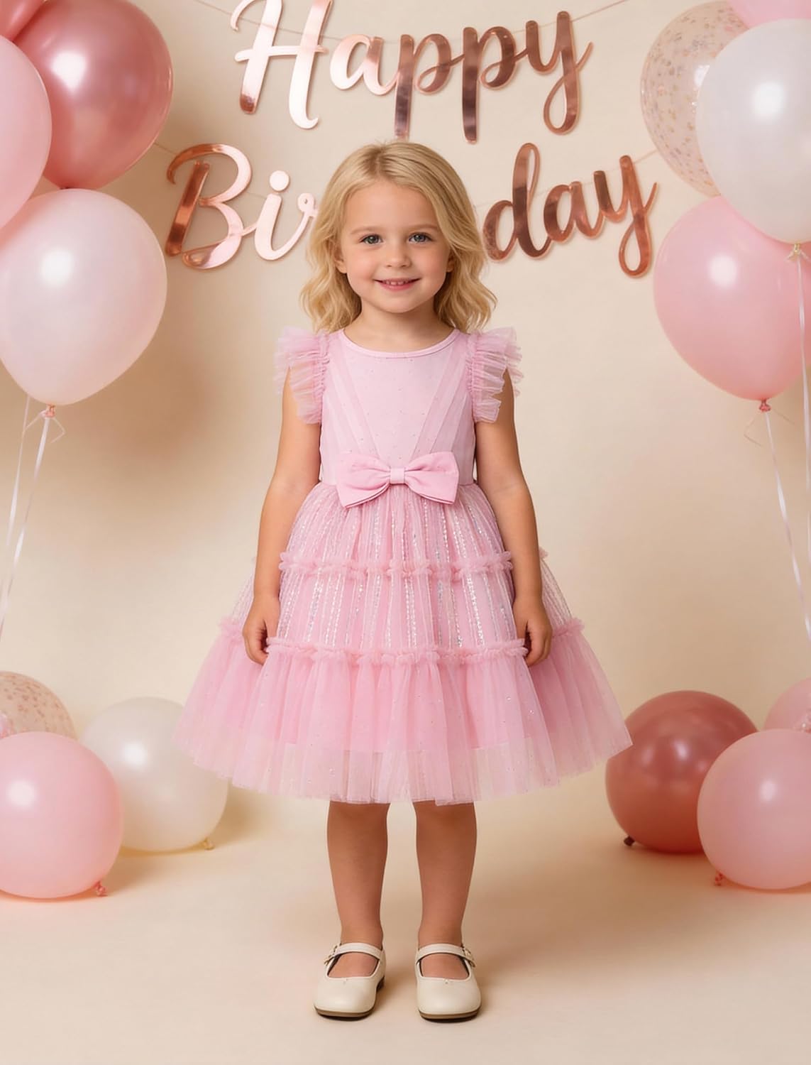 FYMNSI Baby Girl Birthday Dress Princess Sequins Tiered Tulle Tutu Dresses for Flower Girls Formal Pageant Wedding Party Gown