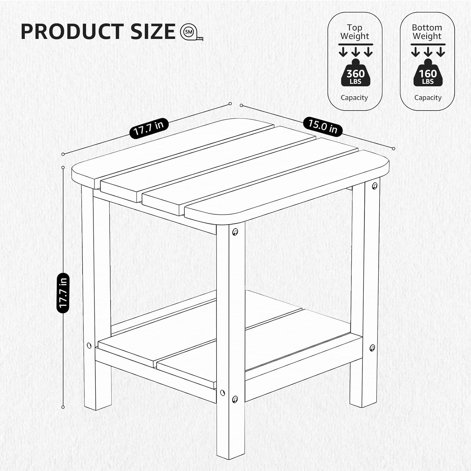 SERWALL Double Adirondack Side Table Rectangular End Table, Brown : Patio, Lawn & Garden
