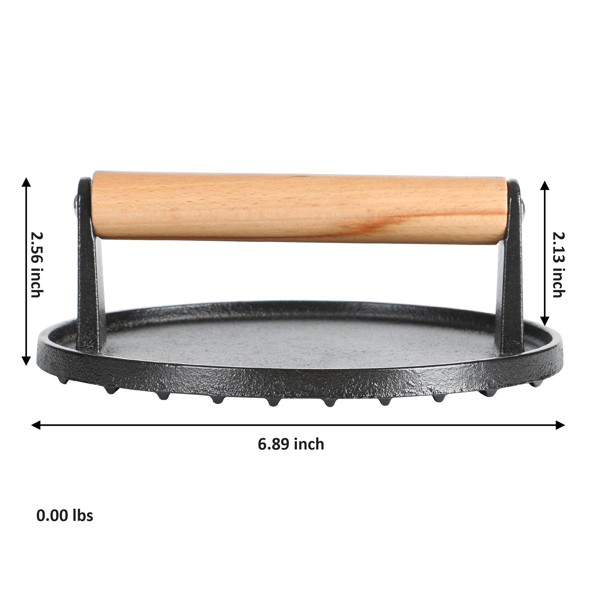 STYDDI 2-Pieces Heavy-Duty Cast Iron Burger Press with Wooden Handle, Gill Press for Smash Steaks, Bacons and Paninis, Ideal for BBQ, Pan and Flat-top Griddle, 7" Round & 8.27"x4.21" Rectangle — view 3