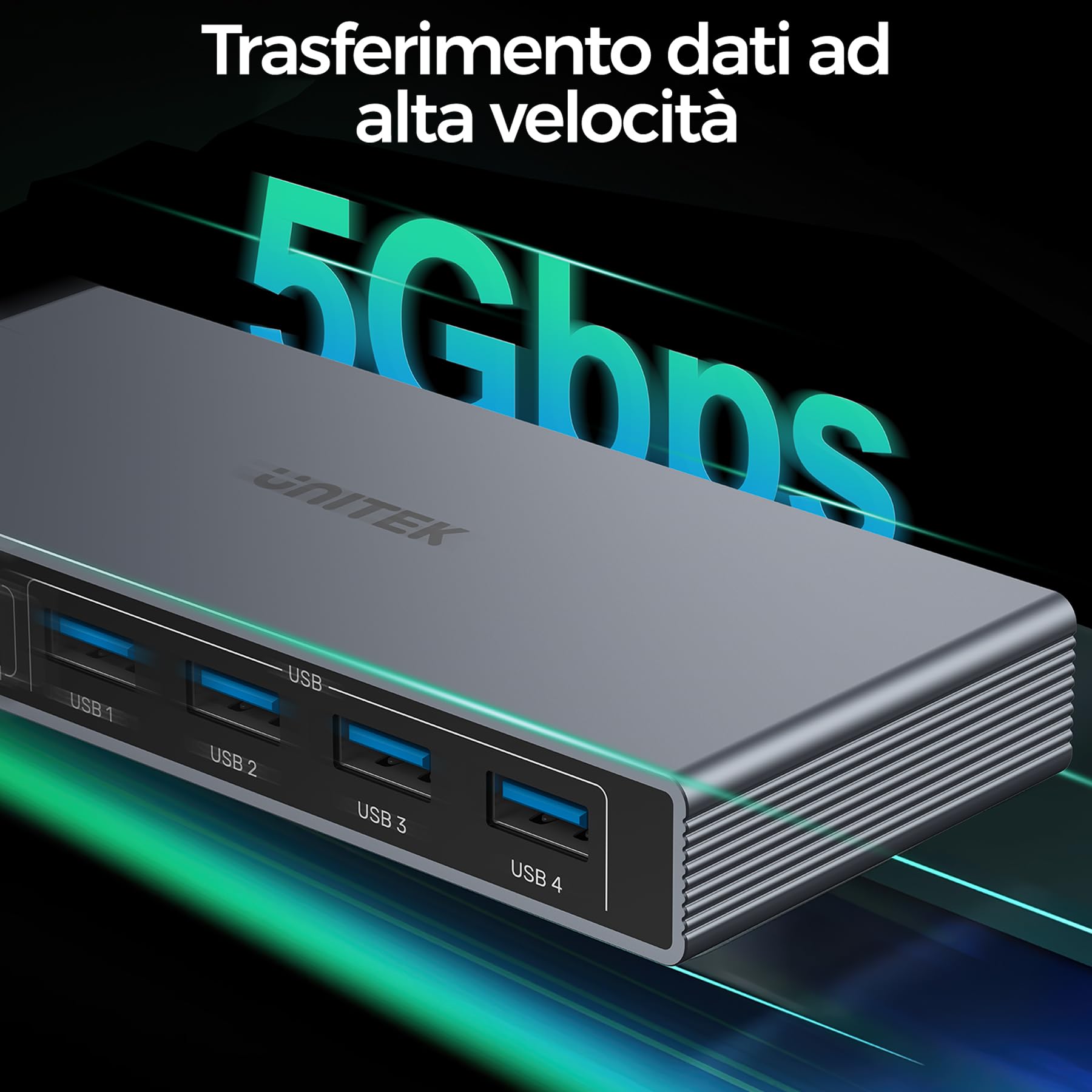 Unitek Switch KVM HDMI USB 3.0 1 monitor 2 computer 4K@60Hz Switch KVM 4 porte USB per 2 computer che condividono monitor tastiera mouse dischi rigidi 5Gbps 2 cavi Adattatore DC5V e controller desktop