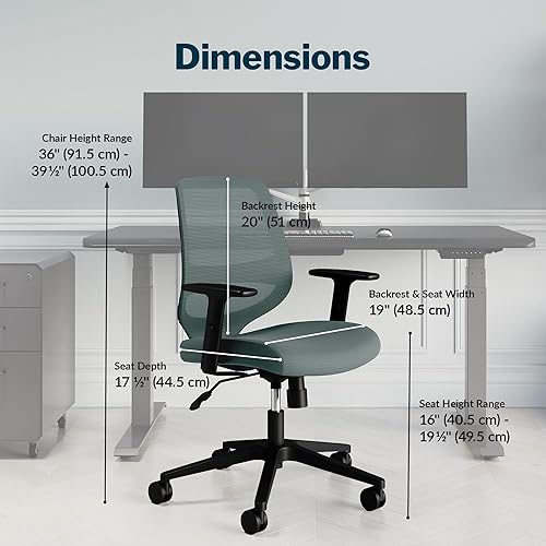 Miniatura 2 de Vari Silla de base, silla ergonómica de escritorio para oficina en casa + altura ajustable, inclinación y reposabrazos, malla transpirable, soporte