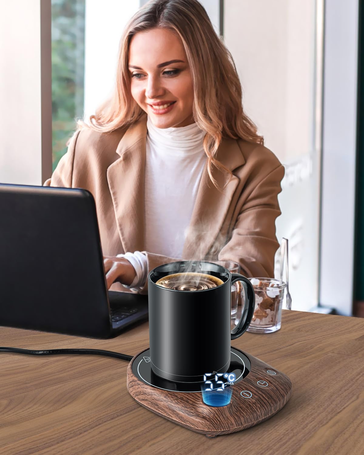 MYMULIKE Chauffe-tasse, Chauffe-tasse à café pour bureau avec 4 réglages de température (55℃/65℃/75℃/85℃), Chauffe-tasse avec arrêt automatique après 8 heures, Chauffe-boisson intelligent et MYMULIKE Chauffe-tasse, Chauffe-tasse à café pour bureau avec 4 réglages de température (55℃/65℃/75℃/85℃), Chauffe-tasse avec arrêt automatique après 8 heures, Chauffe-boisson intelligent et