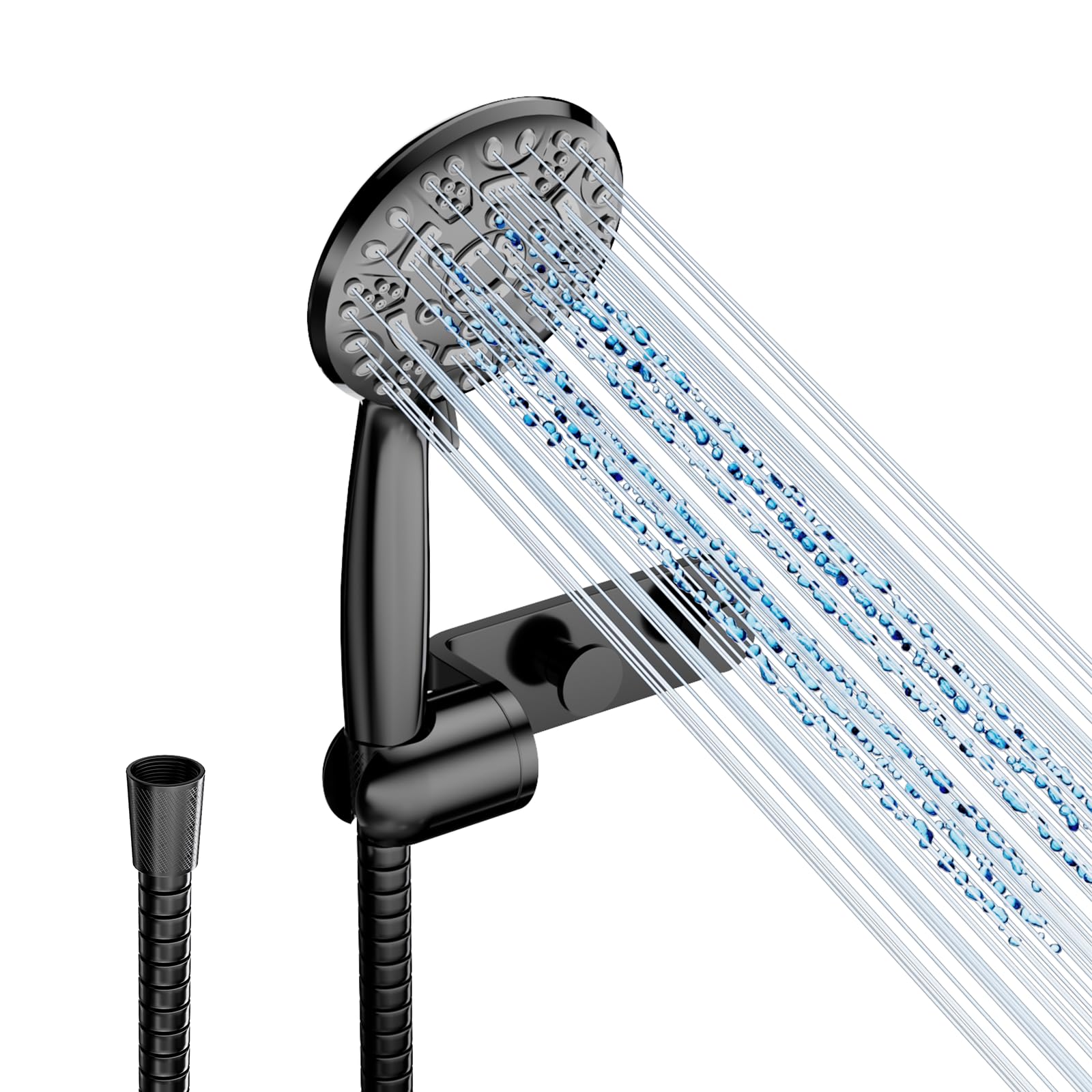 Cobbe Cabezal de Ducha y Manguera con Soporte, Cabezal de Ducha de Alta Presión con 8 Modos de Pulverización, Cabezal de Ducha Universal Tipo Lluvia de Flujo Potente, Negro