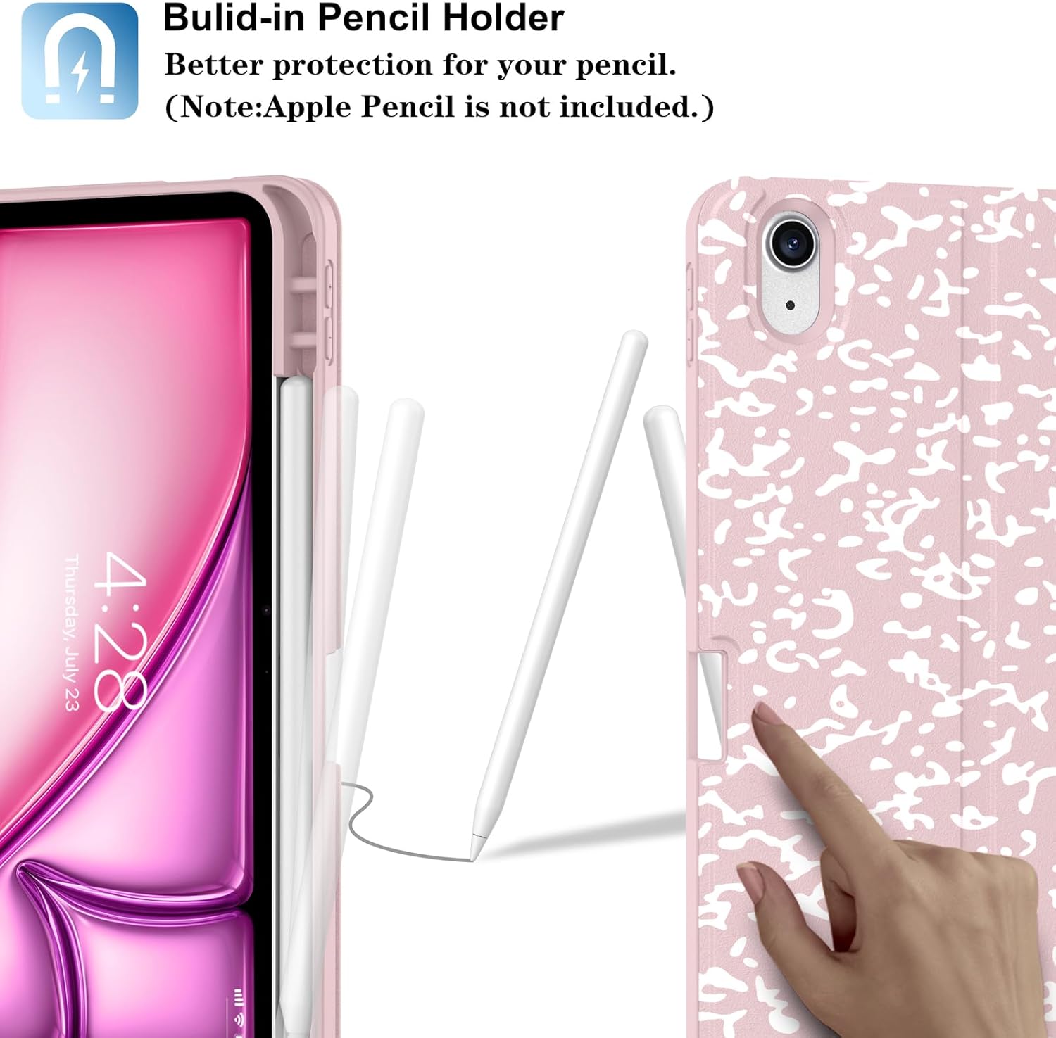 Supveco Keyboard Case for iPad Air 11 Inch (M4 2026,M3 2025,M2 2024),iPad Air 5th/4th Generation with Pencil Holder-7 Colors Backlit Wireless Detachable Folio Keyboard Cover -Pink