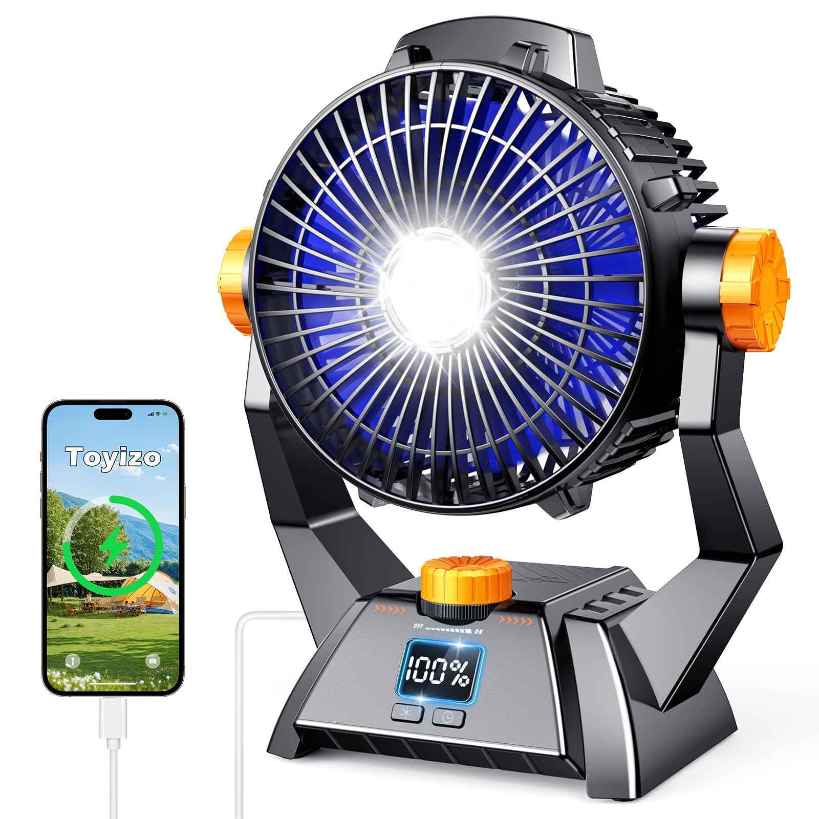 Camping Fan - Portable Personal Fan 20000mAh for 48Hrs Cooling, Dual Motor & Dual Fan Blade Battery Powered Fan, Rechargeable Tent Fan with Timers for Fishing, Hurricane Season, Outdoor