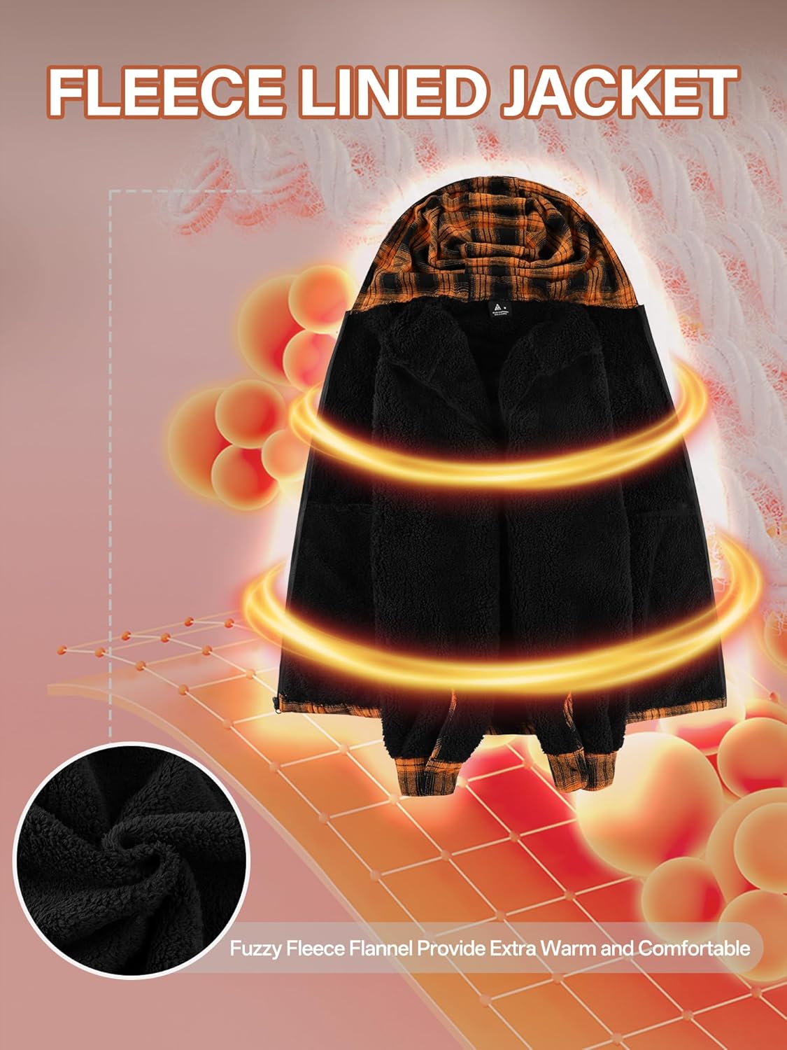 ZITY Mens Cotton Plaid Shirts Jacket Flannel Fleece Lined Hoodies Sherpa Zip Up Hoodie with Pocket - Image 4