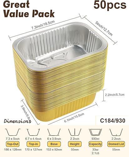Miniatura 3 de Sartenes de papel de aluminio ((50PACK+50LIDS), 2LB)