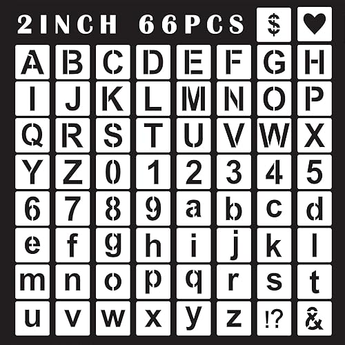 Plantillas de letras del alfabeto de 2 pulgadas, 66 plantillas de números de letras de plástico reutilizables, plantillas de manualidades para
