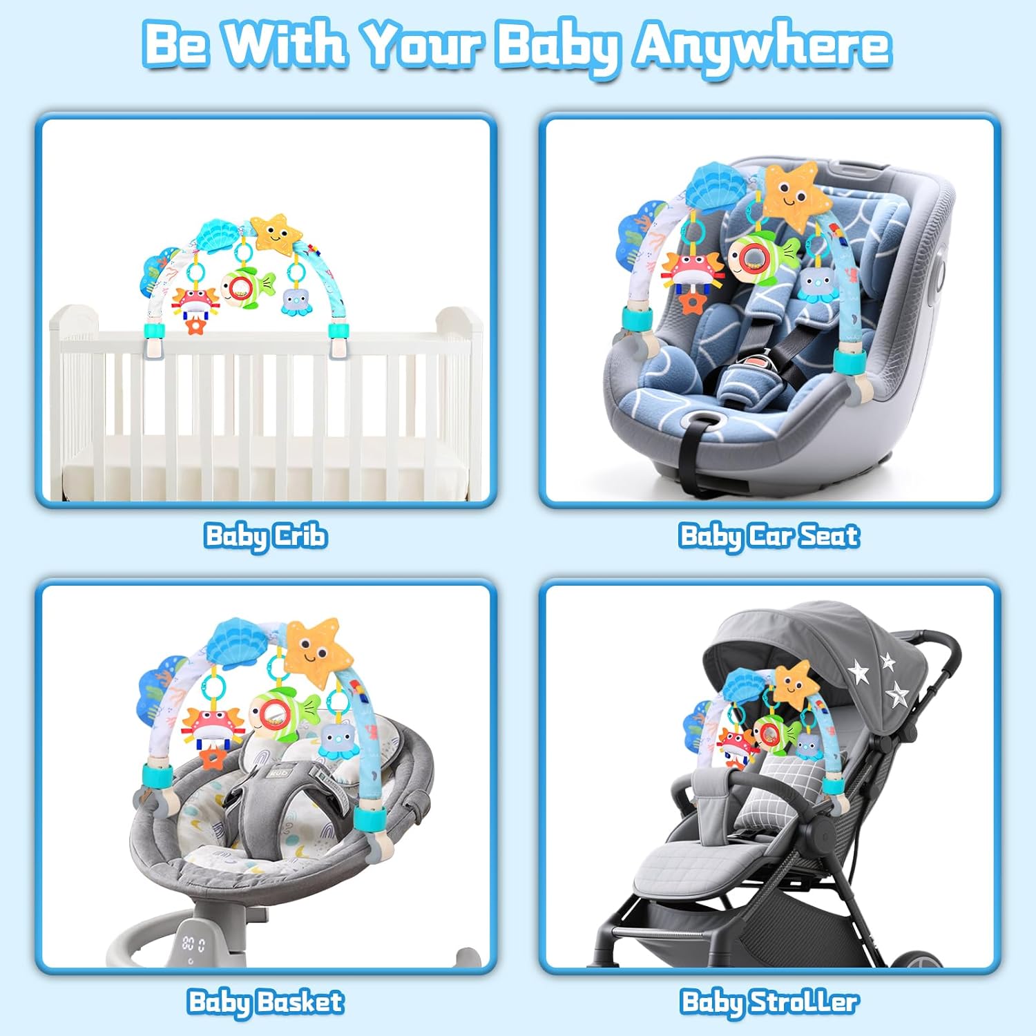 Car Seat Toys for Babies 0-6 Months，Arch Stroller Toys for 6-12 Months Infant Mobile Bassinet Bouncer Hanging Toys Shower Gifts for Baby Boys Girls 0 3 6 9 12 Months(Ocean)