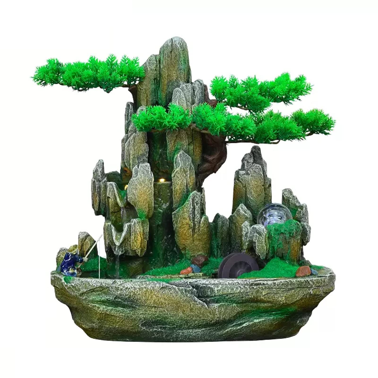 Easy Install Indoor Fountain Tabletop Natural Waterfall Fake Tree Creative Simulation Resin Rockery for Office Home Desk Decoration(Large)