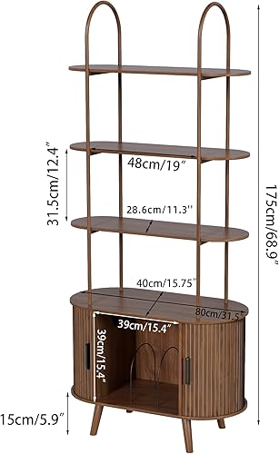 Miniatura 2 de Soporte alto para tocadiscos de vinilo, estantería arqueada de 4 niveles con puertas corredizas, gabinete de almacenamiento de discos pequeños