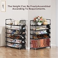 Vista 4 de Mavivegue 6 Tier Shoe Rack for 25-30 Pairs of Shoes,Metal Shoe Rack with Hook and Side Pocket for Closet,Entryway,Hallway,Dorm (6 Tier with Hook)
