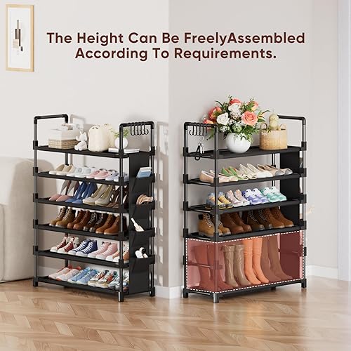 Miniatura 4 de Mavivegue 6 Tier Shoe Rack for 25-30 Pairs of Shoes,Metal Shoe Rack with Hook and Side Pocket for Closet,Entryway,Hallway,Dorm (6 Tier with Hook)