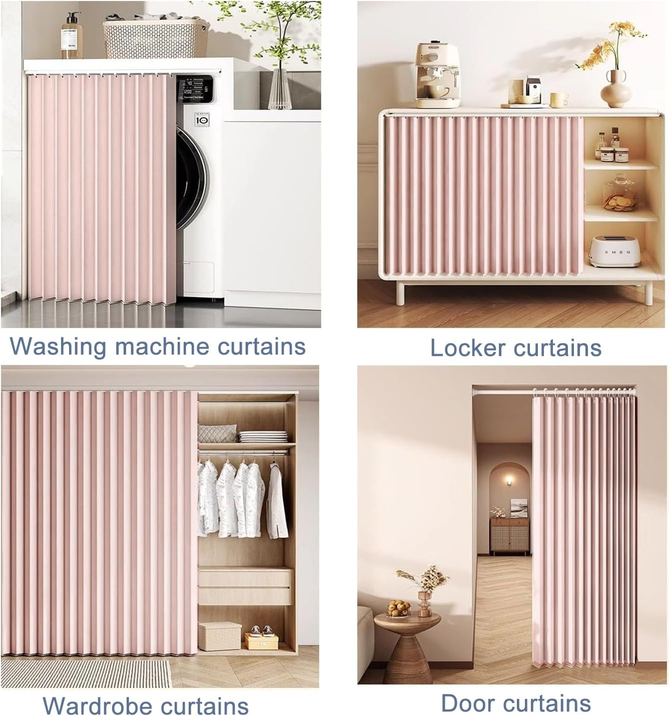Custom Cabinet Curtains, Kitchen Counter Privacy Curtains for Kitchen/Bookshelf/Wardrobe-Pink- W70cmxH100cm