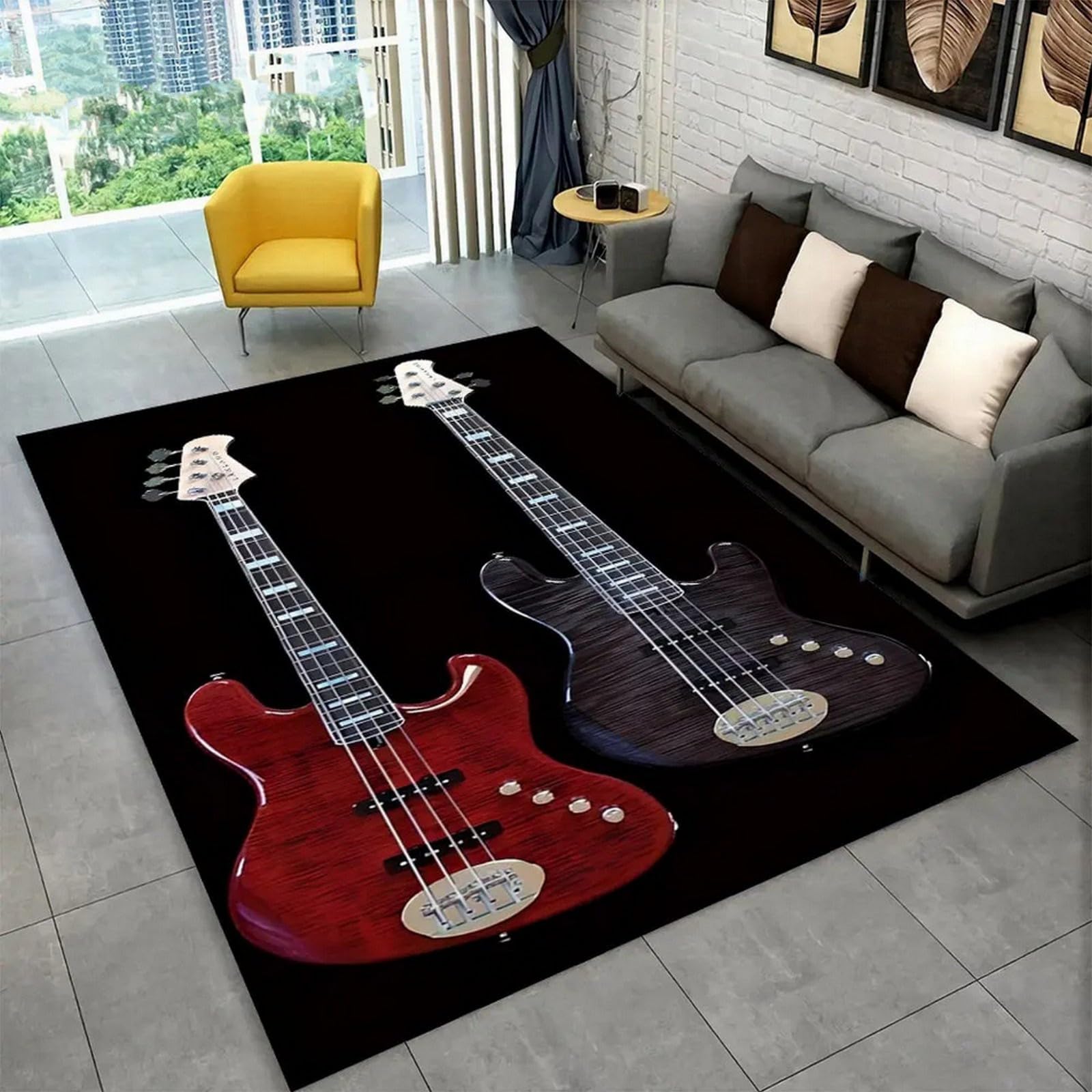 Tapis de salon guitare 3D antidérapant et lavable pour éliminer les risques de glissade