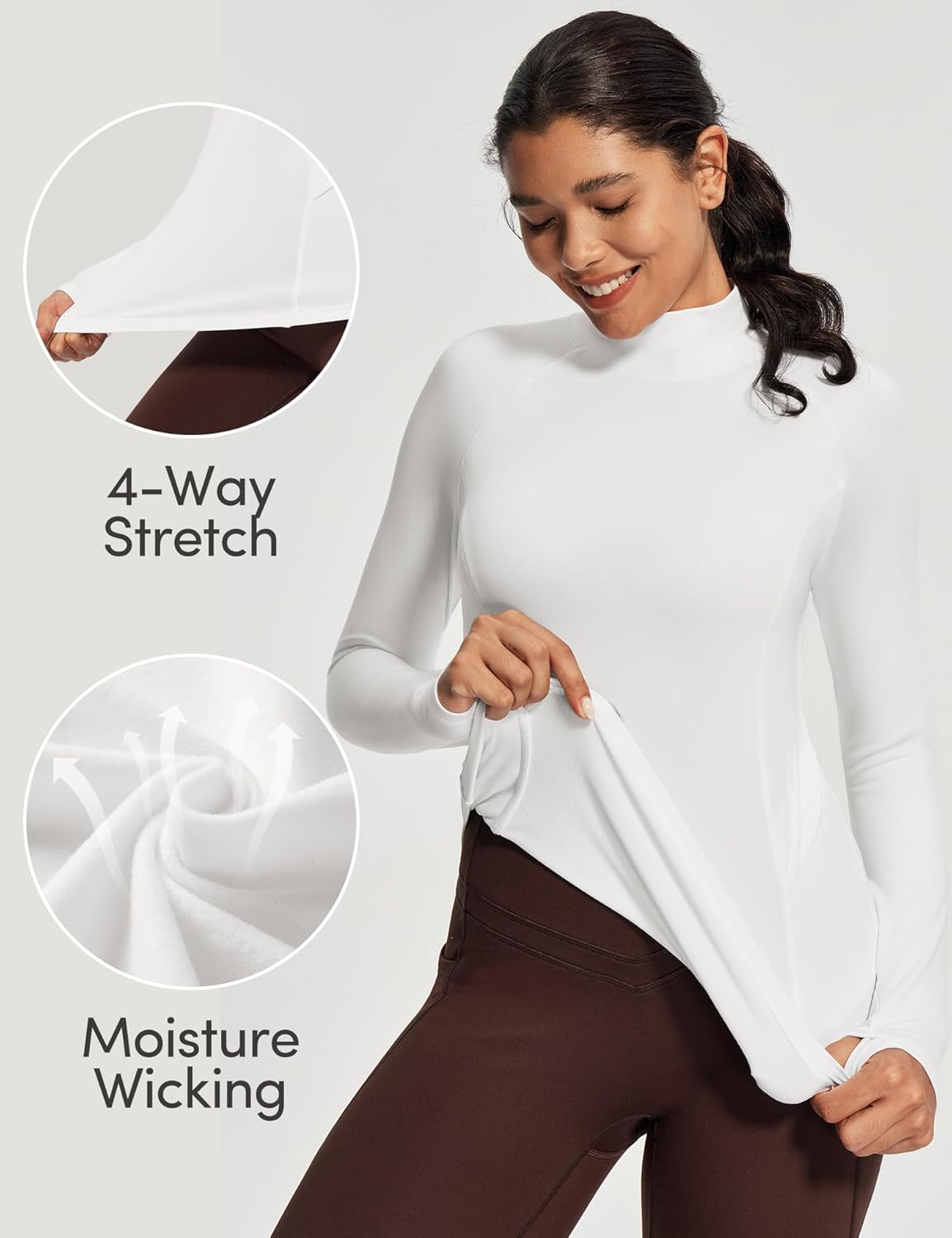 IUGA Workout Thermal Shirts for Women Turtleneck Long Sleeve Fleece Lined Tops Winter Running Gear with 2 Side Pockets - Image 5