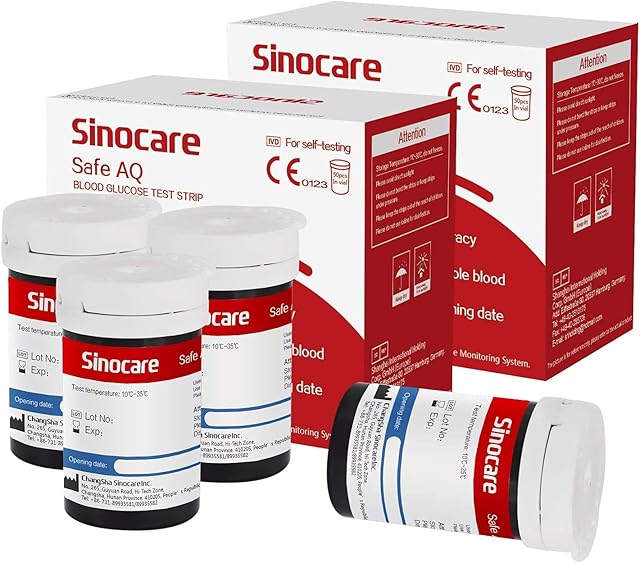 sinocare Blood Glucose Test Strips x100 & Lancing Devices x 100, Diabetic Strips Only for sinocare Safe AQ Smart Blood Glucose Monitor or Safe AQ Voice Blood Glucose Monitor