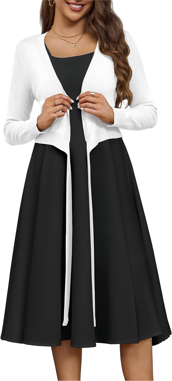 VOIANLIMO Women's Cardigan Knit Sweaters Long Sleeve Cropped Tie Front Bolero Shrug for Dresses S-XL - Image 5