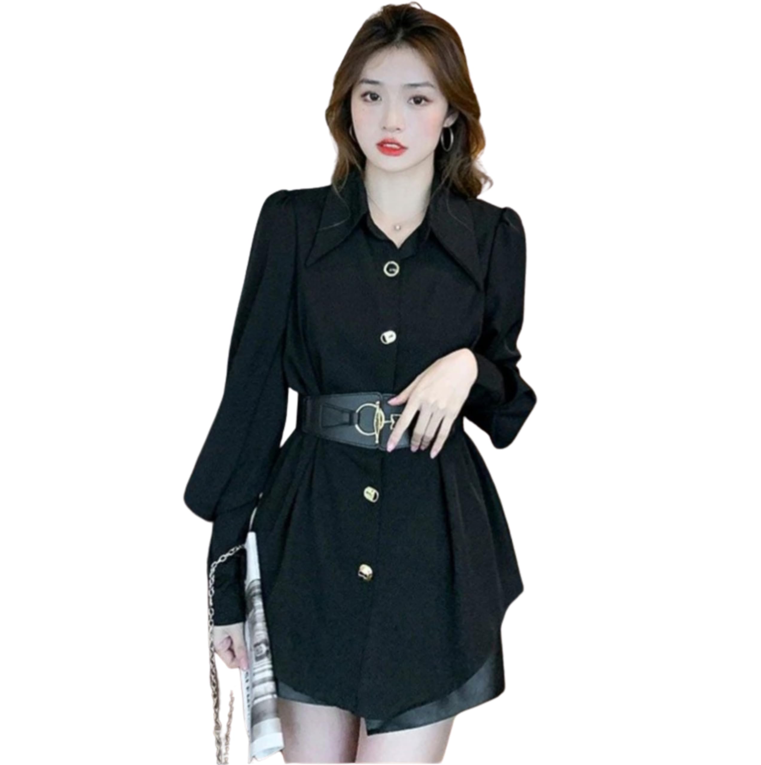 PEEPERLY Shirt for Women Outt Classy Unique Shirt 100% Polyester Tie Waist & Long Sleeve Tassel Shirt Regular Fit Turn Down Collar Women Stylish Western (Black)-picture-10