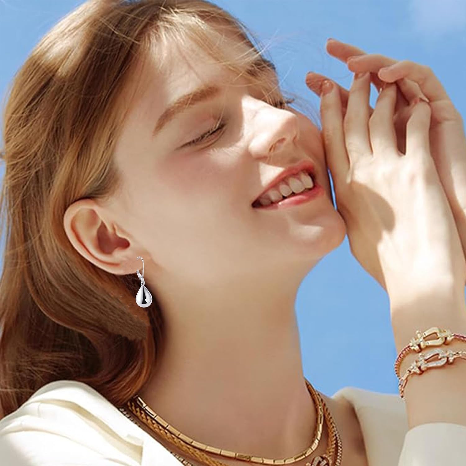 Teardrop Leverback Earrings for Women Silver Waterdrop Teardrop Leverback Dangle Earrings Jewelry - Image 3