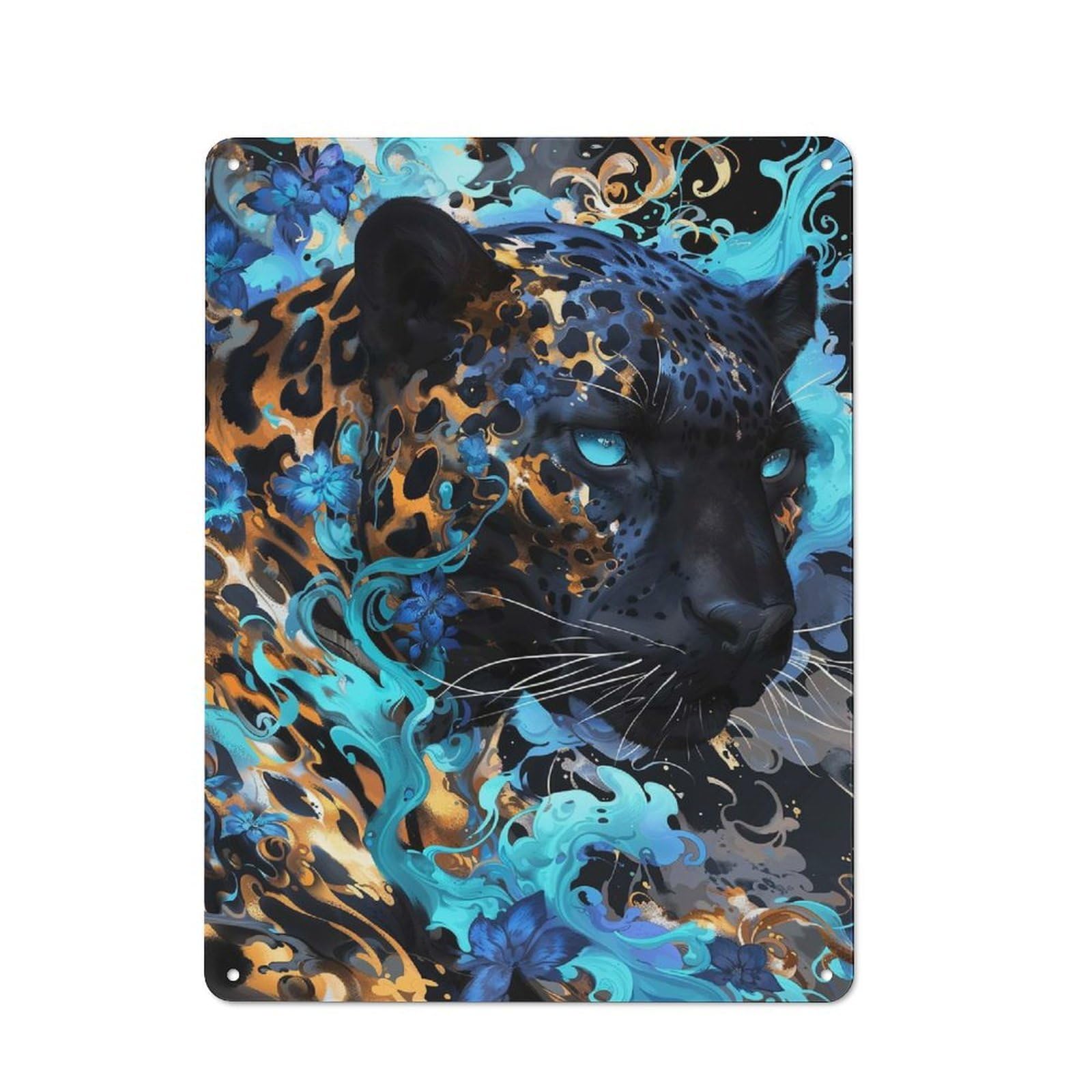Junmoney Style-17 Industrial Tin Wall Sign 40X30cm Featuring Black Panther Bloom, Urban Room Decor For Workspace, Cafe, Hallway Or Garage