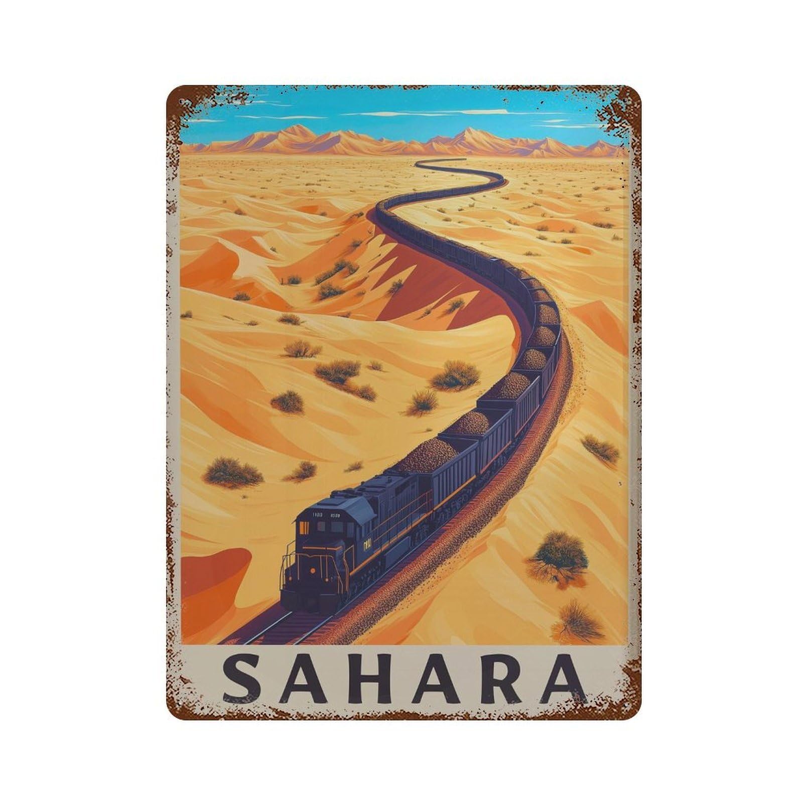 xiaoxiaoshen Sahara Desert Ore Train Travel Mauritania Wall Decor Art Metal Tin Poster Modern Home Decor Art Home Bar Shop Decorations Vintage Sign 40x30cm