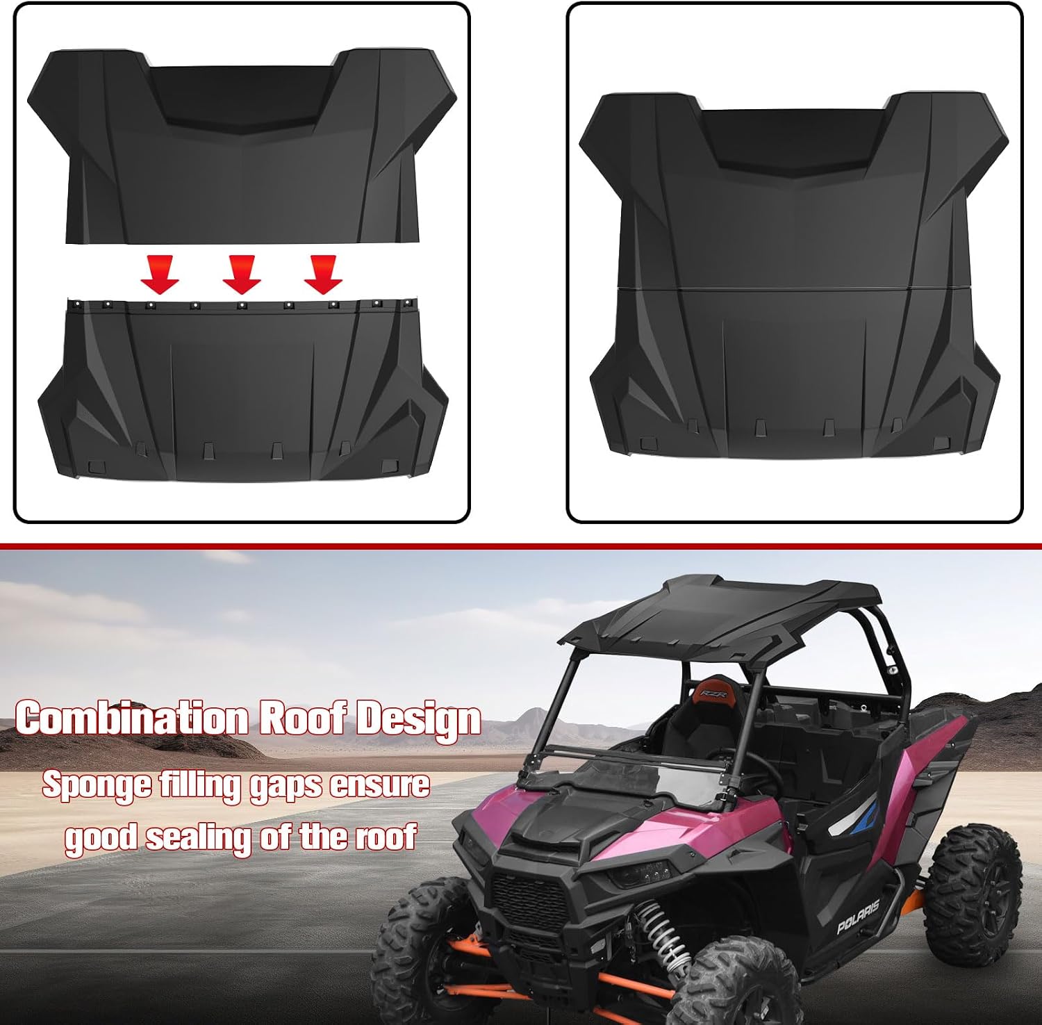 Roof Top for 2014-2023 Polaris RZR XP 1000 XP /900/Turbo/S 900/Trail S Accessories, Dustproof Resistant Hard Coat Poly Roof 2-Pieces Combination Roof Sun Visor(Replace OEM #2883073)