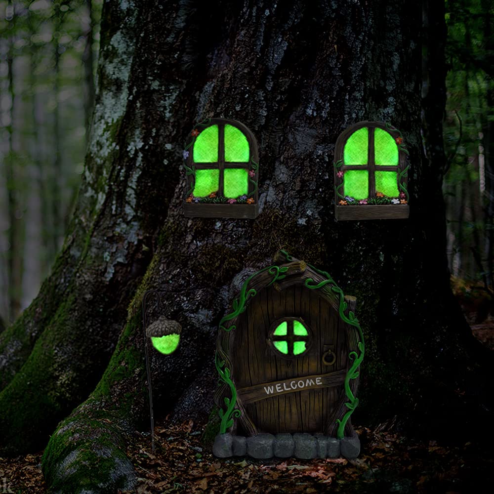 Meyas Outdoor Statues Garden Sculptures Decoration, Miniature Fairy Mystical Garden Window and Door - Image 3