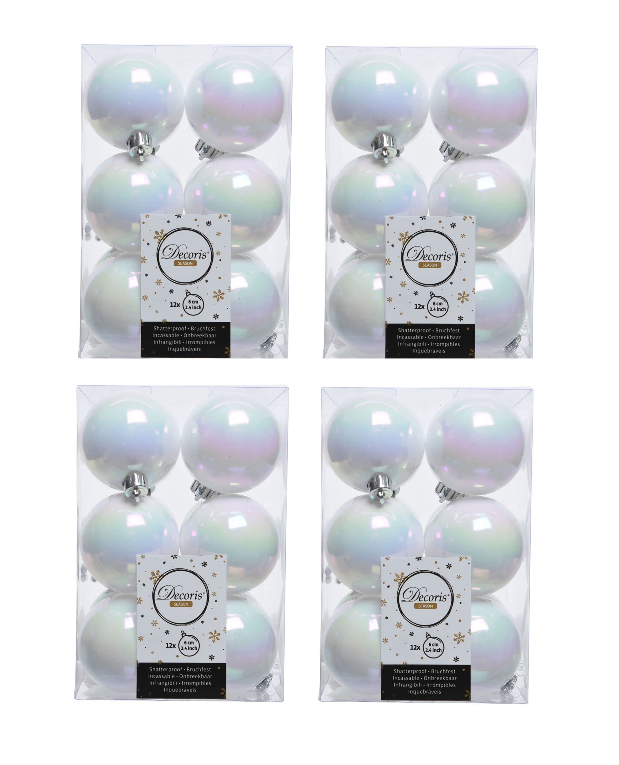 Shop4allsorts White Iris 48 White Iridescent Christmas Baubles Shatterproof Luxury Tree Decor 6Cm Iris