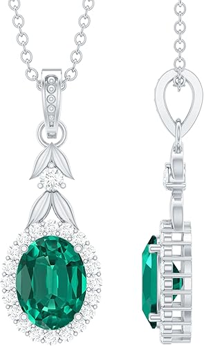 Rosec Jewels Certified 1.26 Carat Oval Lab Grown Emerald Wedding Necklace With S