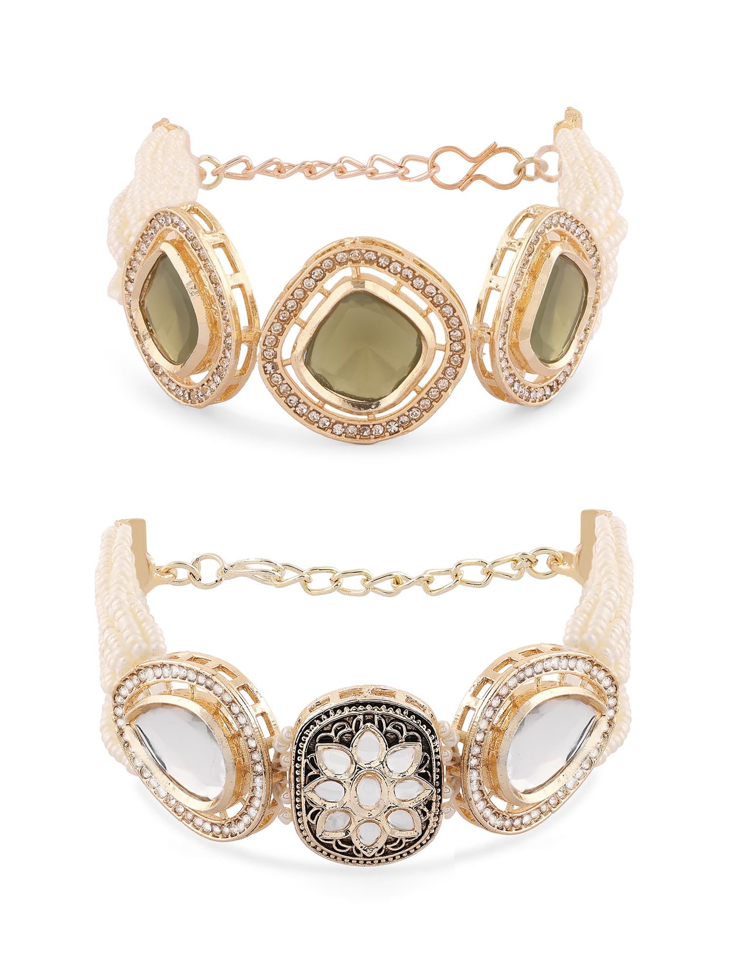 See full amazon price history chart for ZAVERI PEARLS Set Of 2 Gold Tone & Green Multistrand Kundan & Beads Ethnic Bracelet For Women-ZPFK16845 ZAVERI PEARLS Set Of 2 Gold Tone & Green Multistrand Kundan & Beads Ethnic Bracelet For Women-ZPFK16845 (B0CLJJS7H5) Amazon Price History, Amazon Price Tracker