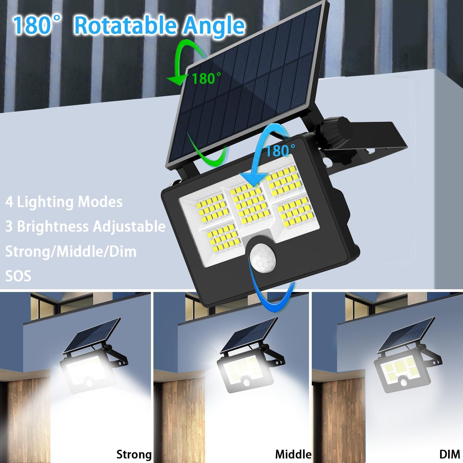 Solar Wall Lights Outdoor Waterproof with Motion Sensor Wall Mount 180° Rotation 4 Lighting Modes Solar Powered for Garden Patio Yard (2 Pack, Small)