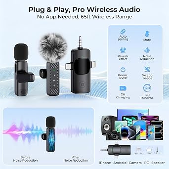 Content Creator Essentials Vlogging Kit, Magnetic Tripod & 2 Lights 2 Mics