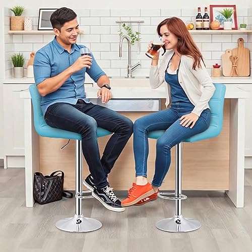 Miniatura 36 de ZENY Taburetes de bar extragrandes – Sillas de mostrador ajustables de altura giratoria, juego de 4, taburetes cuadrados de piel sintética para