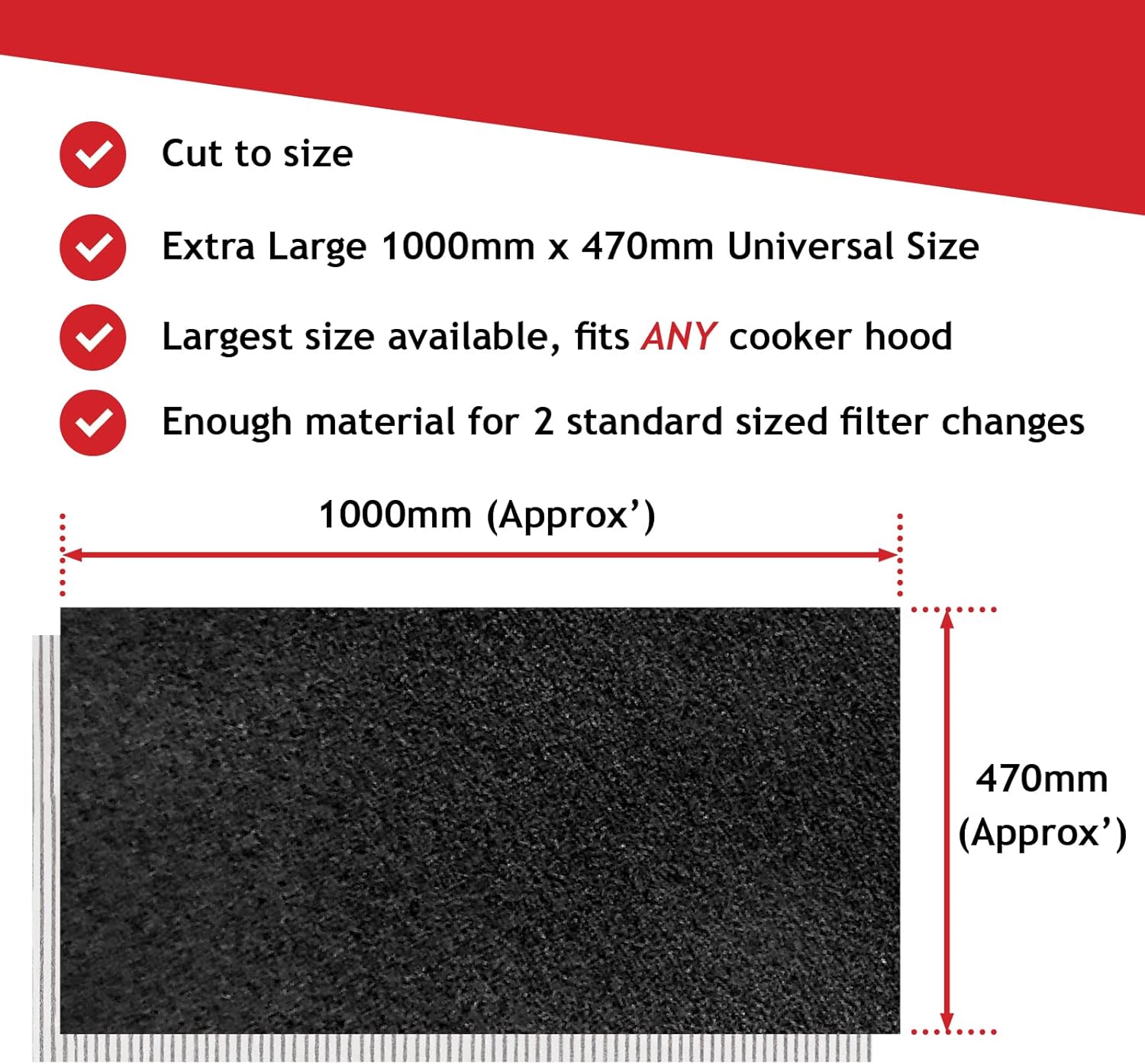 Large Universal Cooker Hood Grease Filter for Extractor Fans (2 x Filters, Cut to Size, 100 cm)