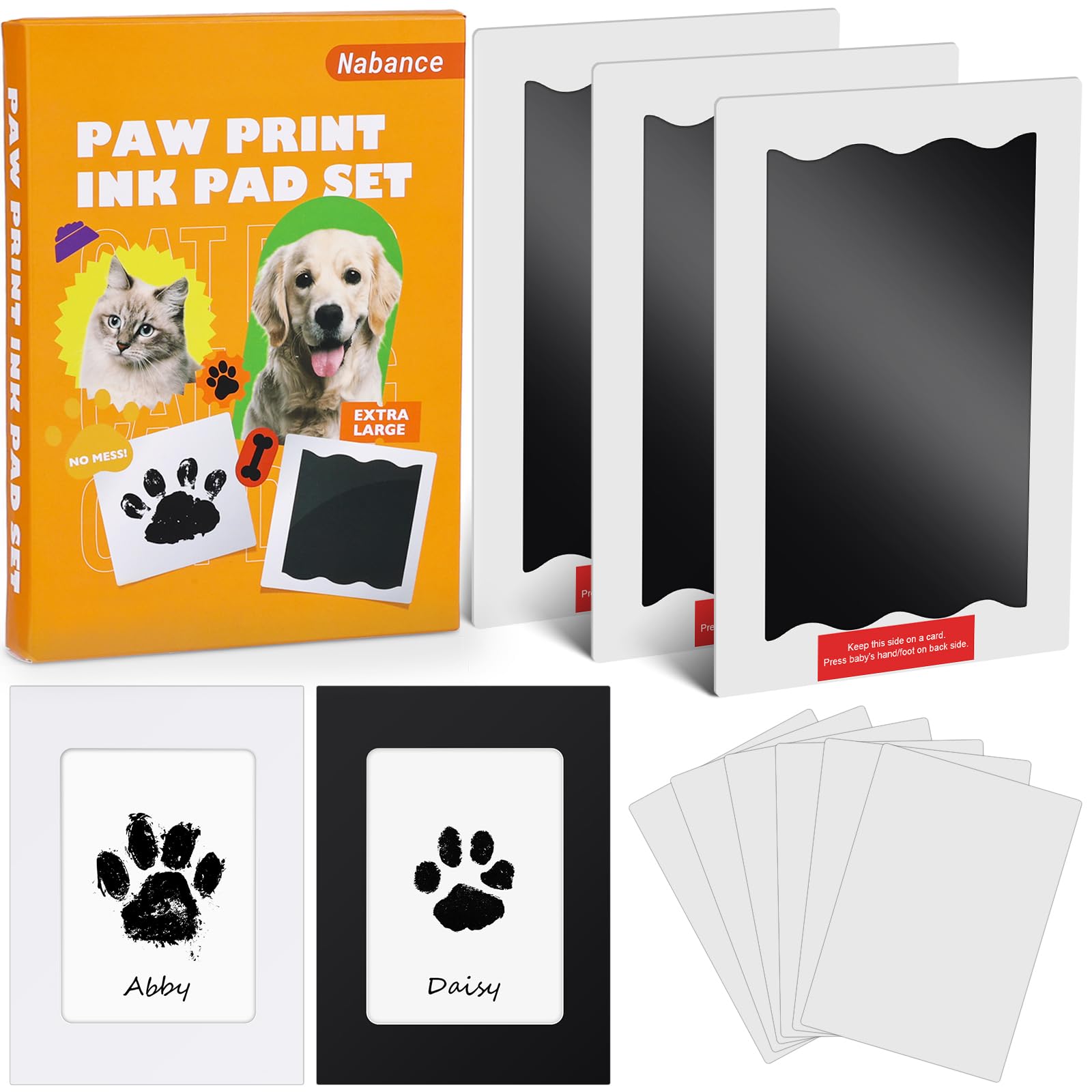 Nabance Paw Print Kit for Dogs & Cats, 3 Large Size Inkless Ink Pads with 2 Photo Frames, 6 Imprint Card, Dog Paw Print Kit