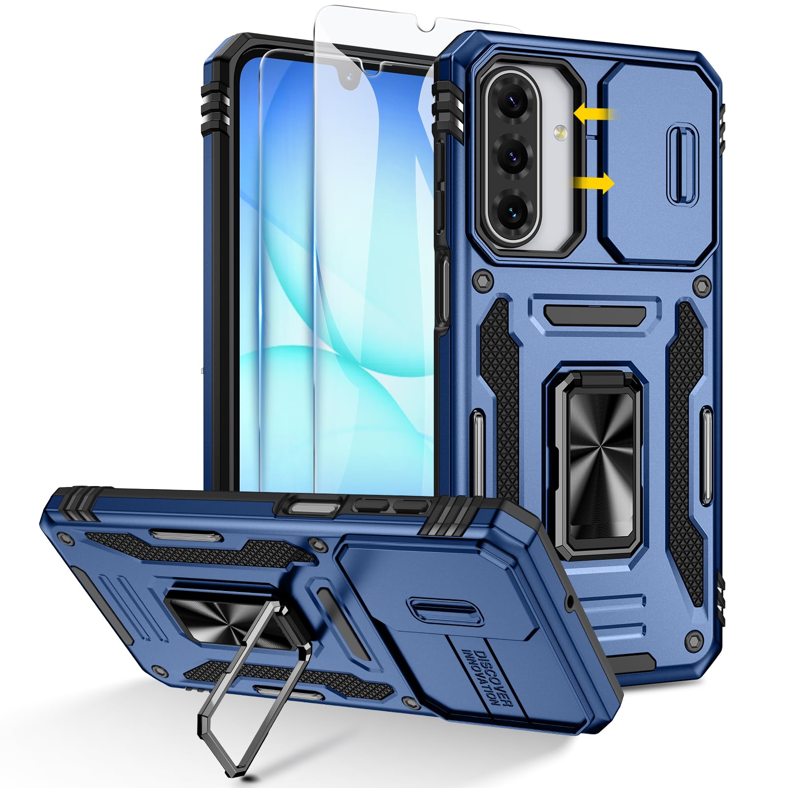 Doeshine für Samsung Galaxy Hülle mit 2 Stück Displayschutzfolie & Kameraschutz, Rotate Ring Ständer, Robust Fallschutz Handyhülle Outdoor Militär Schutzhülle für Galaxy