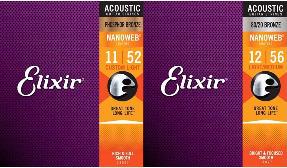 Elixir Acoustic Guitar Strings Bundle - Phosphor Bronze and 80/20 Bronze Strings