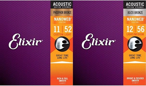 Elixir Acoustic Guitar Strings Bundle - Phosphor Bronze and 80/20 Bronze Strings