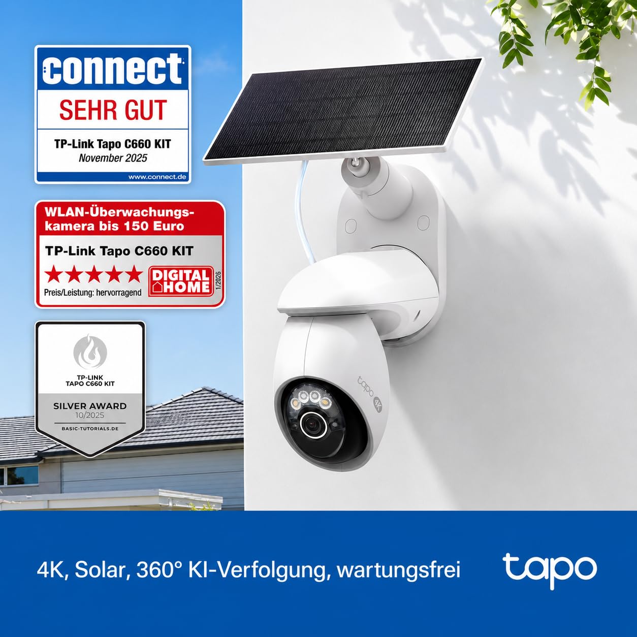 Tapo C660 KIT 4K 360° Solar Überwachungskamera Außen, Akku 10000 mAh, Farbnachtsicht, Dual-Band WLAN, KI-Erkennung, Licht & Ton Alarm, Lokale Speicherung über microSD oder Tapo H500